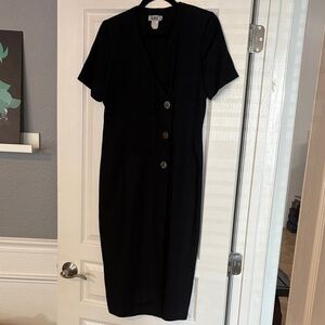 Elegant Black Midi Dress with Button Accents